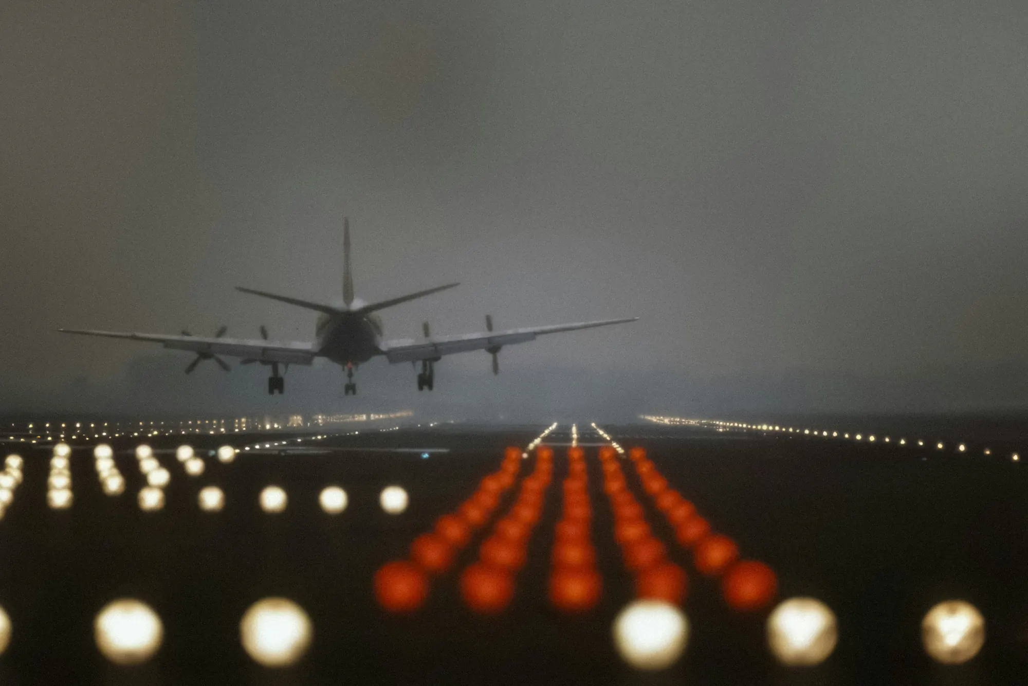Jet landing at night